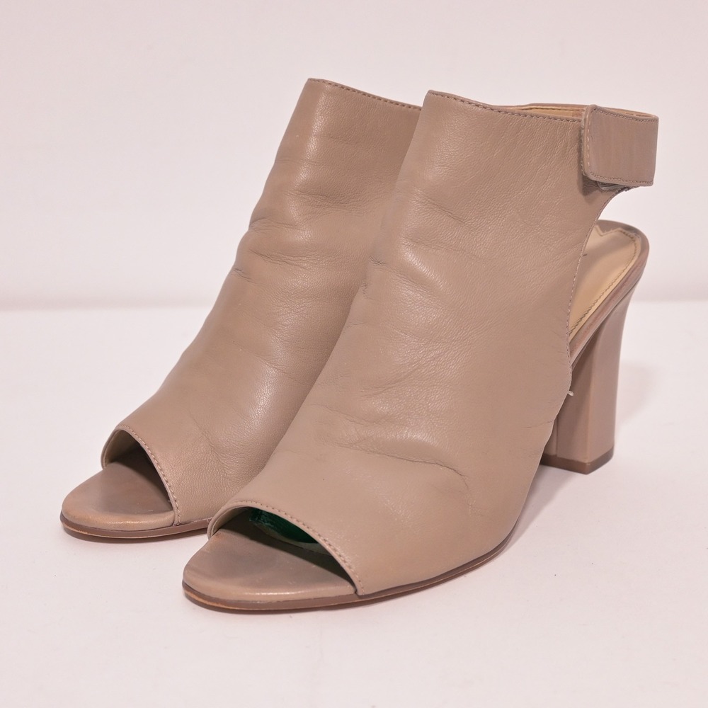Via Spiga Open Toe Booties Womens Leather Slingback Block Heel 8M Taupe China